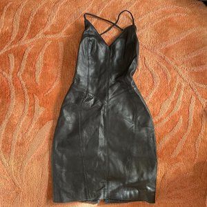 Vintage black leather mini dress